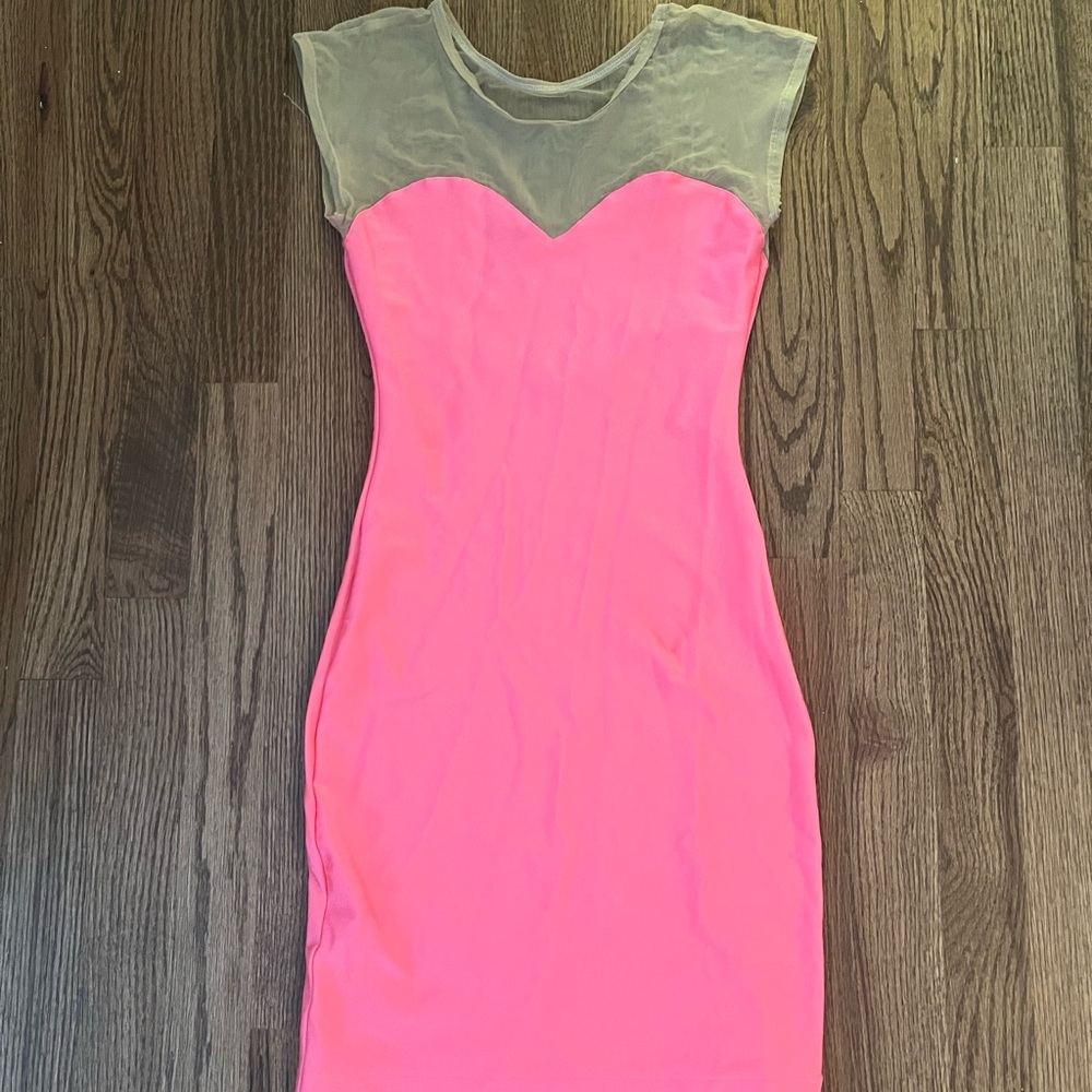 American Apparel pink clubbing dress with beige mesh